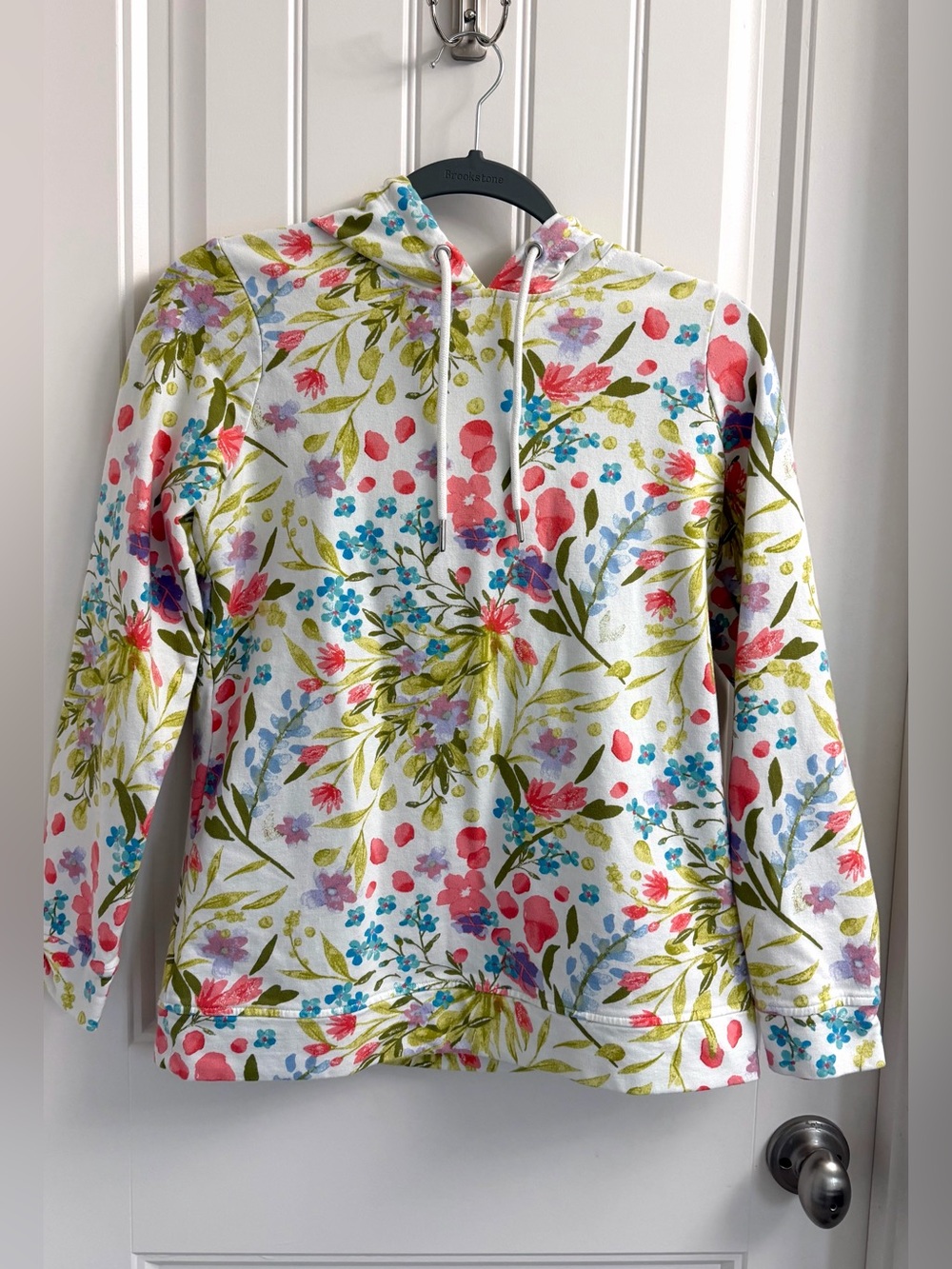 Floral Print Hooded Pullover Sweatshirt - White Multi